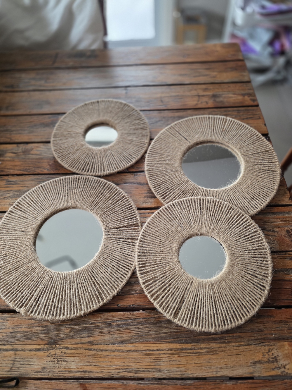 Natural Jute Round Wall Mirror Set - Neutral Beige
